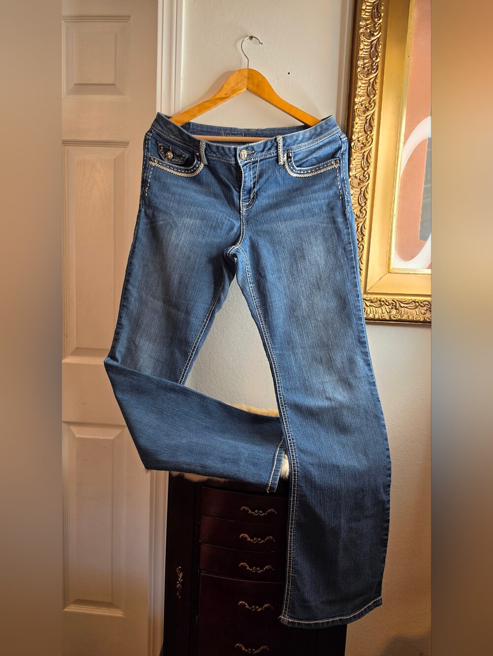 Natural Reflections Blue Bootcut Jeans with Beaded Pocket Trim